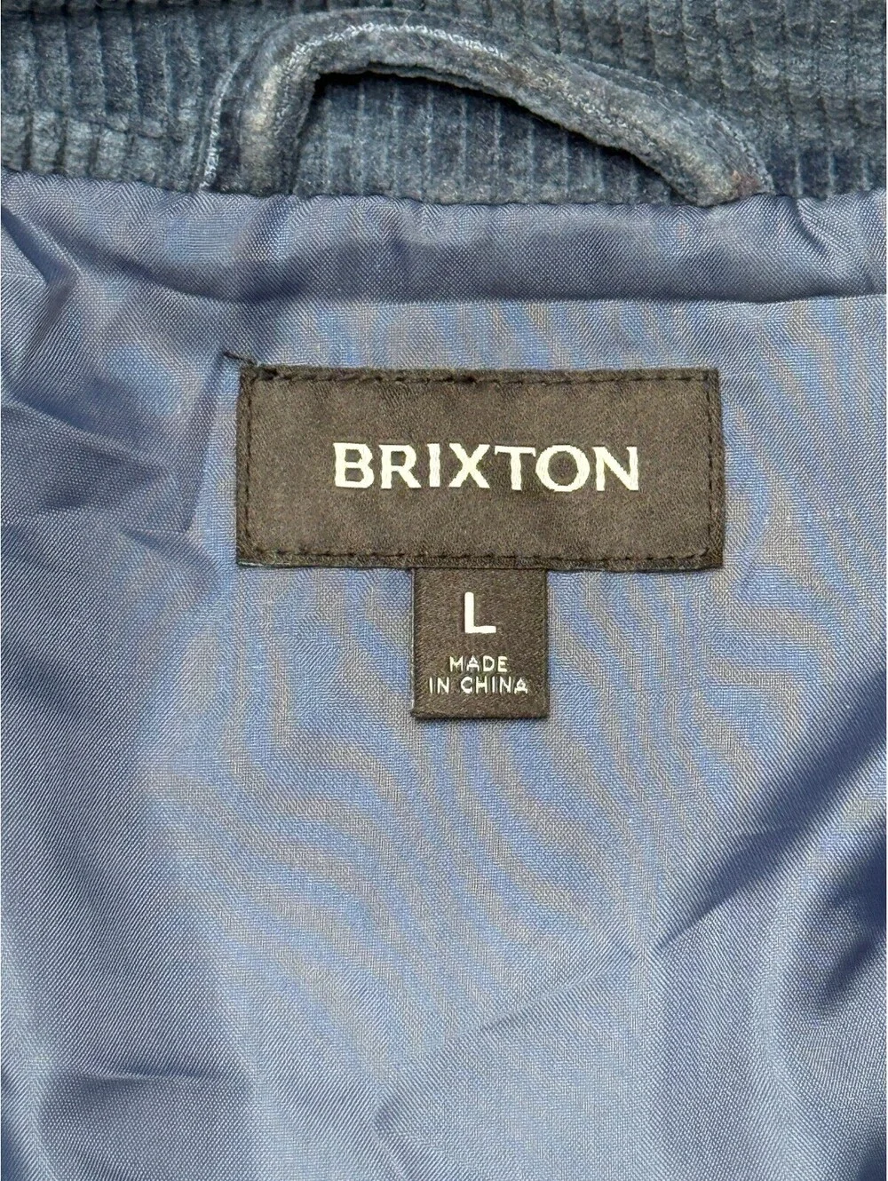 Brixton Utopia Corduroy Jacket Blue Janitor Logo - Large
